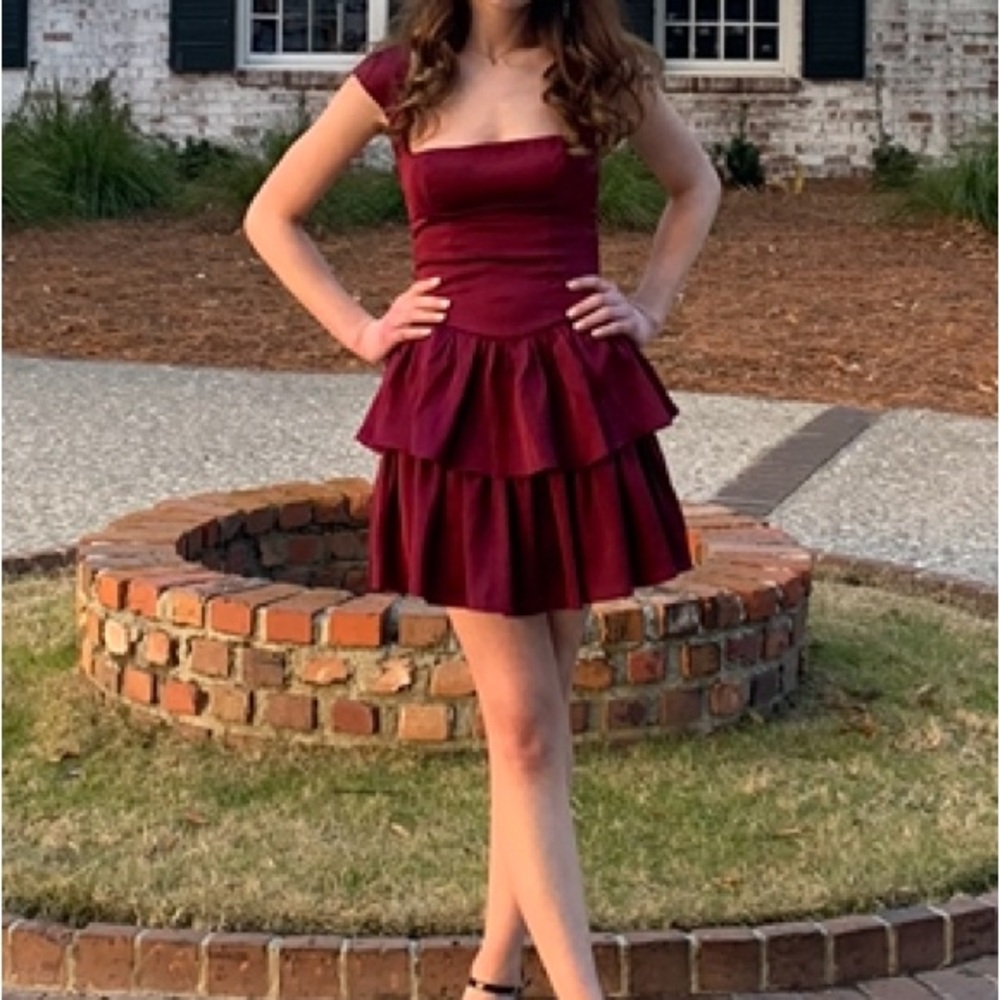 Lucy in the Sky Burgundy Wide Strap Ruffle Dress